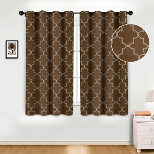 Vintage Geometric Trellis Room Darkening Semi- Blackout Curtains, Set of 2 by Blue Nile Mills - 1 of 4