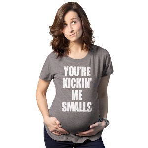 Maternity Kicking Me Smalls Funny T shirt Pregnancy Announcement Novelty Tee - Crazy Dog Maternity T Shirt - 1 of 4