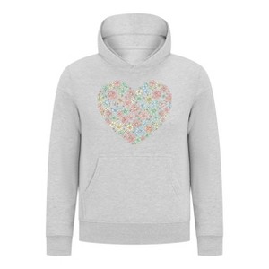 Everyday Kids Floral Heart Girls Pullover Hoodie – Pastel Flower & Butterfly Graphic Sweatshirt - 1 of 4