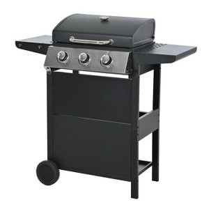 Kumasinova Propane Gas Grill 3 Burner Barbecue Grill, Stainless Steel 26,000 BTU Patio Garden Grill with Two Shelves, Lid, Wheels, and Bottle Opener - 1 of 4