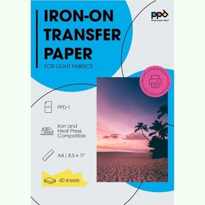 PPD Light Iron-On Transfer Paper 8.5x11" 40 sheets for Inkjet Printers - 1 of 4