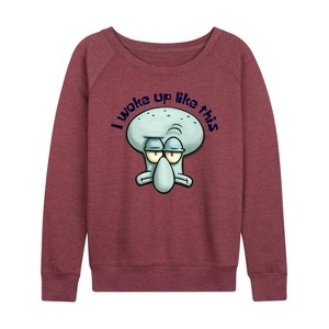Women's - SpongeBob SquarePants - I Woke Up Like This Lightweight French Terry Wide Neck Long Sleeve Shirt - 1 of 4
