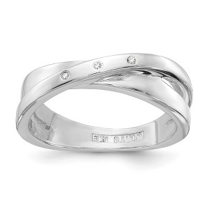 Black Bow Jewelry 3 Stone .03 Ctw Diamond Crossover Rhodium Plated Sterling Silver Ring - 1 of 4