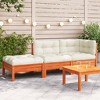 vidaXL 2-Seater Outdoor Wooden Patio Sofa w/Cushions & Footstool - Modular Design, Pine Wood, Cream Cushions - 2 of 4