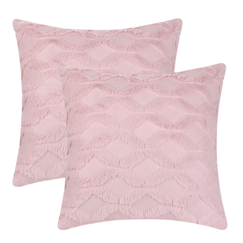 Unique Bargains Soft Plush Decorative Throw Solid Striped Pillow Covers 2 Pcs, 1 of 7