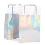 Blue Panda 20 Pack Holographic Foil Paper Gift Bags with Handles, Reusable Iridescent Gift Bags for Gift Giving, Baby Shower Gift Bags, 7x9x3 In