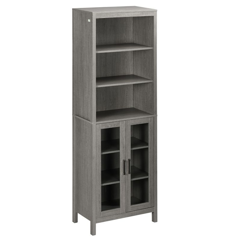 kleankin Tall Bathroom Storage Cabinet with 3 Tier Shelf, Glass Door Cupboard, Freestanding Linen Tower with Adjustable Shelves, 4 of 7