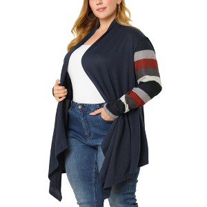 Agnes Orinda Women's Plus Size Christmas Asymmetric Colorblock Open Front Knit Cardigans - 1 of 4