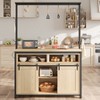 Kitchen Island with Power Outlet - 42" Rustic Wood Mobile Coffee Bar Station with Sliding Barn Doors (Natural Wood) - 2 of 4