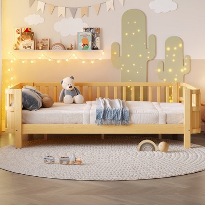 Racxily Platform Bed for Kids, with Safety Guardrails and Detachable Fence