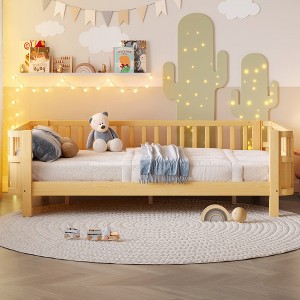 Racxily Platform Bed for Kids, with Safety Guardrails and Detachable Fence - 1 of 4