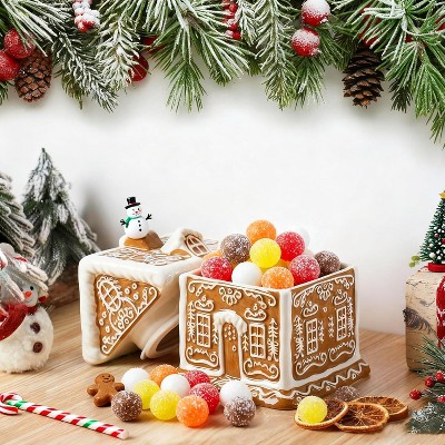 9.3 Inch Ceramic Christmas Cookie Jar with Lid, Decorative Treats Storage for Holiday Kitchen