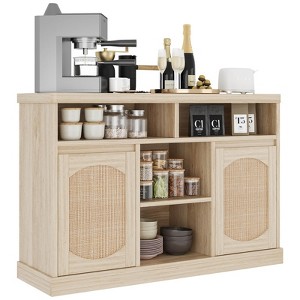 Sideboard Buffet Cabinet with Storage, 47" Rattan Storage Cabinets with 2 Doors and Shelves,Large Wood Coffee Bar Cabinet,Credenza Buffet Table - 1 of 4