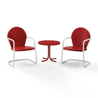 Red and White Steel Outdoor Conversation Set with Round Table