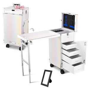 Byootique Rolling Manicure Table with 4 Storage Foldable Nail Station Desk for Beauty Salon Makeup Artist Manicurist Hairstylist - 1 of 4