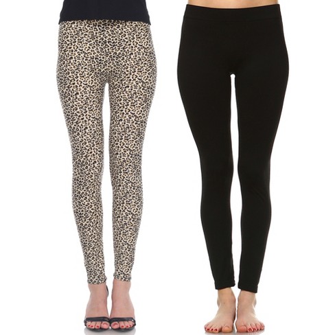 Women's Pack of 2 Leggings Brown Cheetah, Black One Size Fits Most - White  Mark