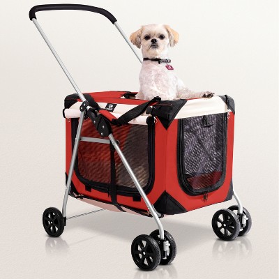 PetLuv Cat & Dog Stroller Foldable w/ Detachable Soft Pet Travel Carrier Fits 2 Cats or Medium Dog & Removable Plush Pillow Privacy Windows