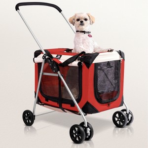 PetLuv Cat & Dog Stroller Foldable w/ Detachable Soft Pet Travel Carrier Fits 2 Cats or Medium Dog & Removable Plush Pillow Privacy Windows - 1 of 4