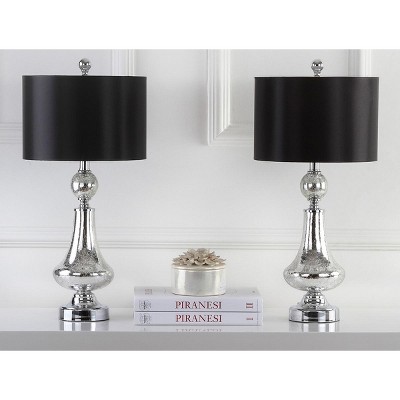 Mercury Crackle Glass Table Lamp Set with Black Shade
