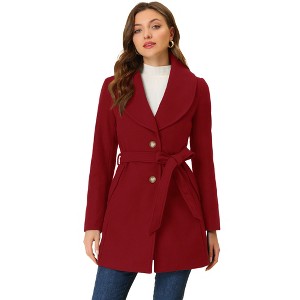 INSPIRE CHIC Women's Casual Shawl Collar Single Breasted Belted Overcoat - 1 of 4