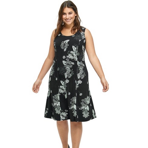 Ellos Women's Plus Size Fit And Flare Knit Dress - 3x, Black Grey ...