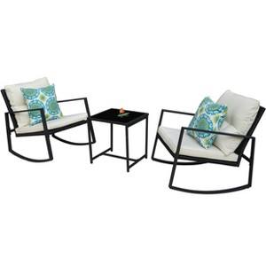 Kozyard 3 Piece Outdoor Rocking Chairs Patio Bistro Set with Table and Cushions for Garden Porch Backyard Bistro - 1 of 4