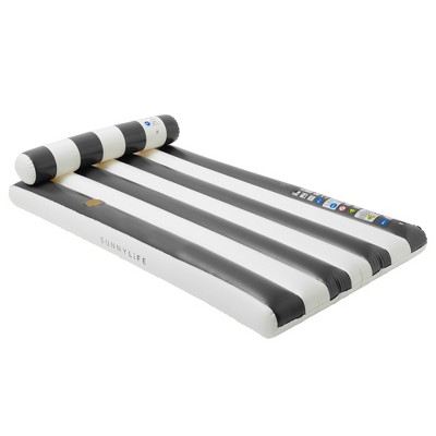 Sunnylife Luxe Lilo - Black Stripe - 70x41" Inflatable Float, Headrest