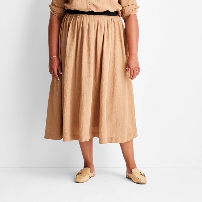 Women's High-Rise Full Lining Midi Pull-On Skirt - Future Collective Brown