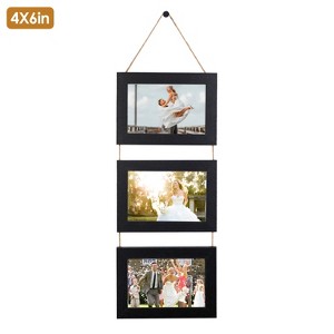 NewHome "4x6 Inch Rustic Wood Wall Hanging Picture Collage Frame, 3-Opening Photo Display for Home Decor" Black - 1 of 3
