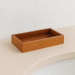 Evideco French Home Goods Acacia Soap Dish Cup Dispenser Tray - 1 of 4