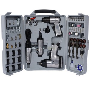 71 piece set of pneumatic tool kit,including storage box,impact wrench, pneumatic ratchet,grinder,pneumatic hammer, hose accessories - 1 of 4
