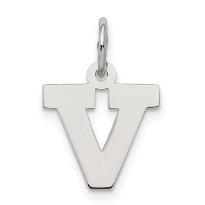 Black Bow Jewelry Sterling Silver, Amanda Collection Small Block Style Initial V Pendant - 1 of 4