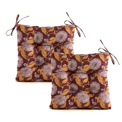 ARTPLANT Outdoor Seat Cushion Pads,Set of 2,19"x19"x4",Square Tufted Outdoor Wicker Dining Chair Cushions for Patio Furniture with Ties,Floral