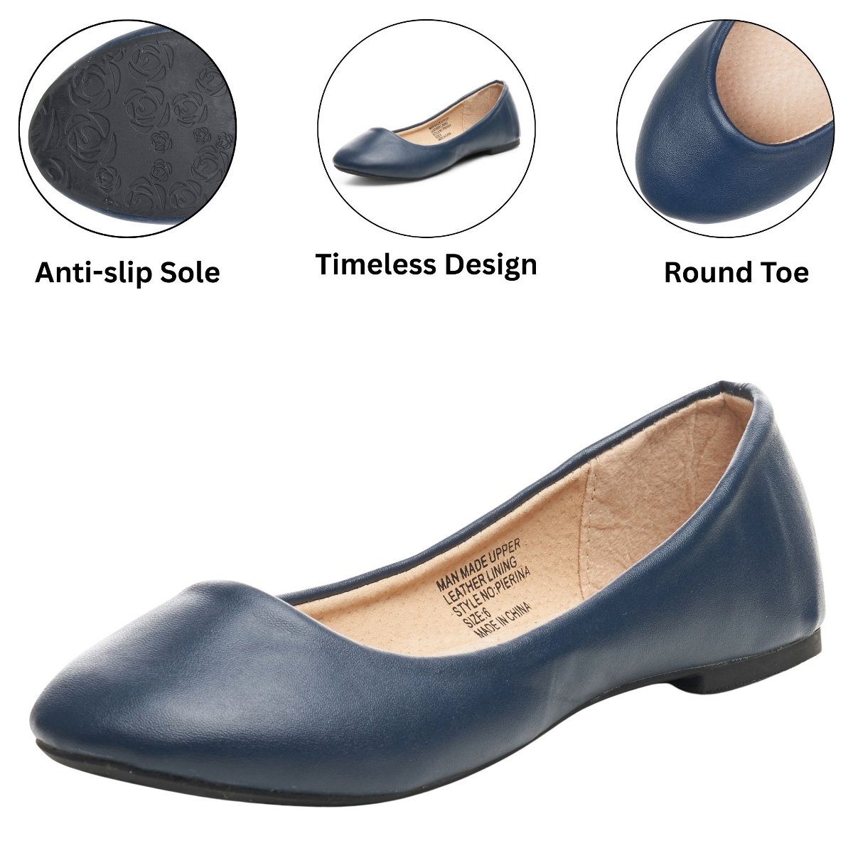 Обувь Alpine Swiss Womens Navy Leather Pierina Ballet Flats 8 M US — фото 3