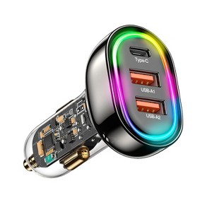 iMountek"90W 3-Port Fast Car Charger QC3.0 PD3.0 USB-C with Colorful Light for iPhone, iPad, Samsung, Pixel"Black - 1 of 4