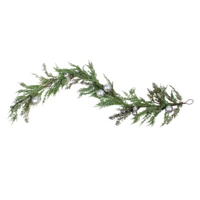 Northlight 5' Unlit Iced Cedar with Silver Ornaments and Bells Artificial Christmas Garland