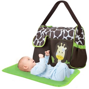 Babyluv"Multi-functional Mummy Diaper Bag with Wipeable Changing Pad & Transparent Travel Tote"Green&Orange - 1 of 4
