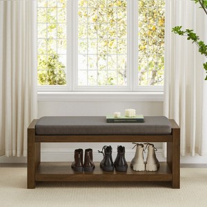 CAVINAS Retro 2-Tier Accent Shoe Bench Rock with Cushion & Lower Shelf,Multifunctional Storage Bench for Entryway,Living Room - 1 of 4