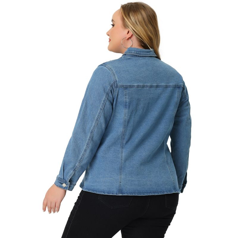 Agnes Orinda Women's Plus Size Denim Classic Button-Up Solid Color Jean Jackets, 4 of 7