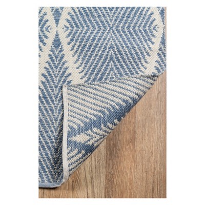 Denim and White Geometric Trellis Hand-Woven Area Rug 2' x 3'