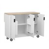 Gulches 51" White Ash Farmhouse Fluted Kitchen Island - Rolling Cart with Drop Leaf, Adjustable Shelves, Internal Storage Racks - 4 of 4