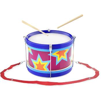 Toy Time Kids' Marching Drum Double-Sided With Adjustable Neck Strap and Wood Drum Sticks - Multicolor