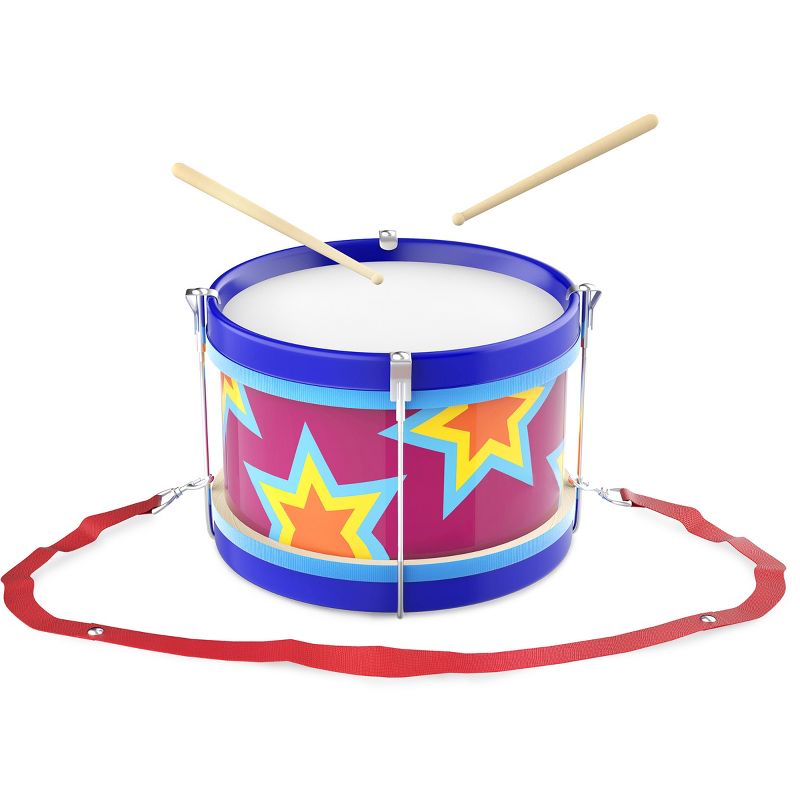 Toy Time Kids' Marching Drum Double-Sided With Adjustable Neck Strap and Wood Drum Sticks - Multicolor, 1 of 6