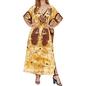 LA LEELA Women's Summer Batik Caftan House Dashiki Dress Kaftan Loungewear Nightshirts for Women Sleepwear Plus size 2X-3X Brown, Tie Dye Design - 1 of 3