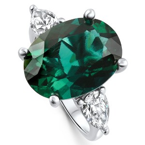 Pompeii3 16x12mm Emerald & 1Ct Pear Shape Diamond Ring 14k Gold Lab Created - 1 of 4