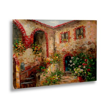 Tuscan Courtyard 16x22 Brushed Aluminum Floating Landscape Art