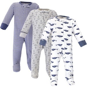 Touched by Nature Baby Organic Cotton Zipper Sleep and Play 3pk, Blue Whale - 1 of 4
