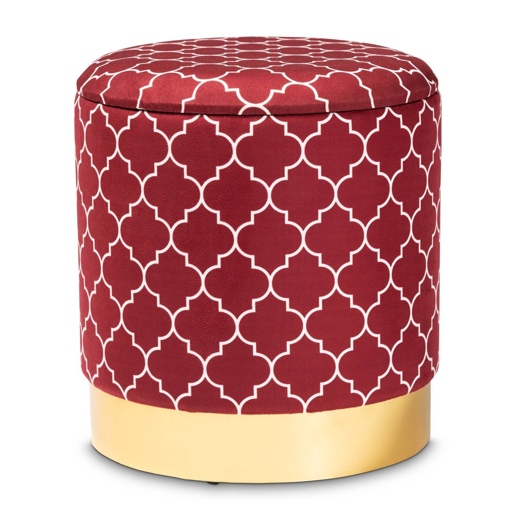 Photos - Pouffe / Bench Serra Quatrefoil Velvet Upholstered Metal Storage Ottoman Red/White/Gold 