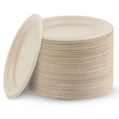 100 Pcs Compostable Disposable Round Paper Plates, Biodegradable  Eco-Friendly Sugarcane Plates