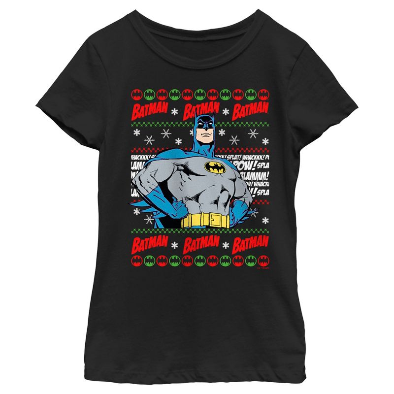 Girl's Batman Christmas Sweater T-Shirt, 1 of 5